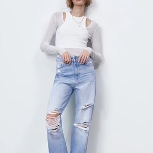 Zara Z1975 Full Length Ripped Blue Jeans